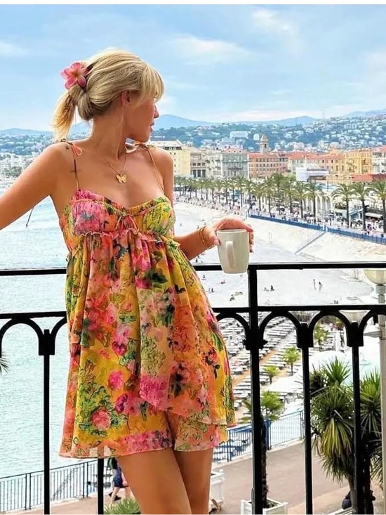 Dresses & Skirts - Floral Babydoll Sundress in Yellow and Pink